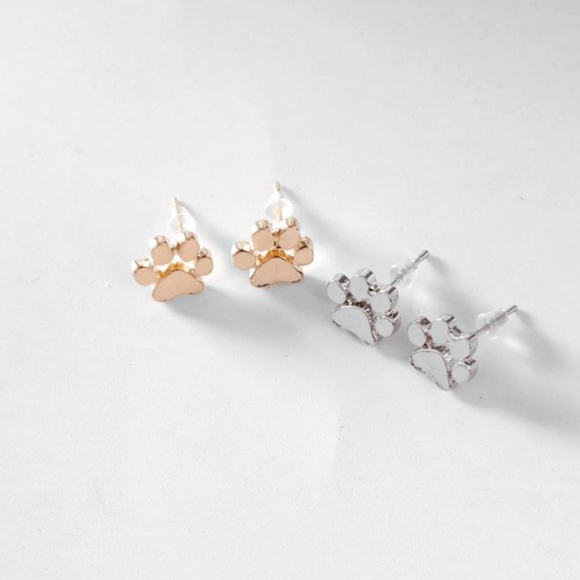 Paw Print Stud Earrings - Picture 2 of 3